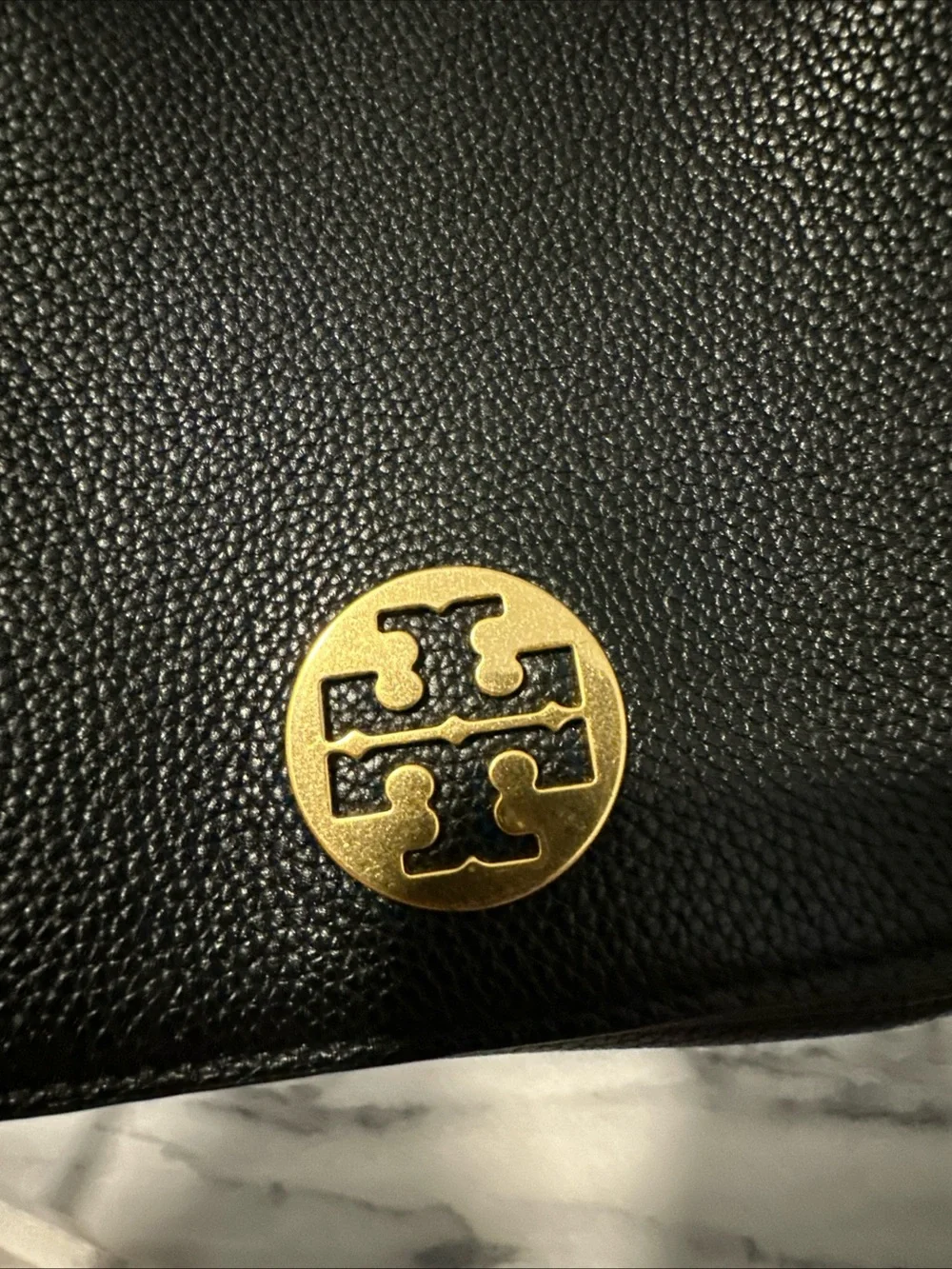 Tory Burch Black Pebbled Leather Crossbody Bag with Gold Logo Accent